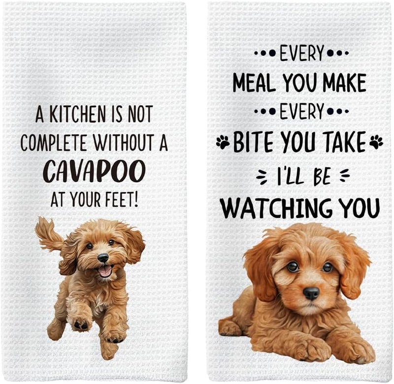 Tzhim Cavapoo Dog Kitchen Towels Set of 2, Cavapoo Gifts Hand Towels, Gifts for Cavapoo Lovers Dish Towels Dishcloths Tea Towels for Kitchen, Dog Lover Gifts, Dog Kitchen Bathroom Decor, 16x24 Inch - Image 1